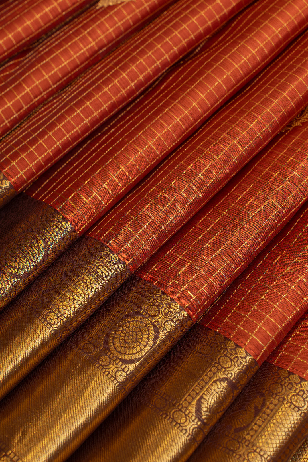 Rust orange and jamun pure Kanchipuram silk saree