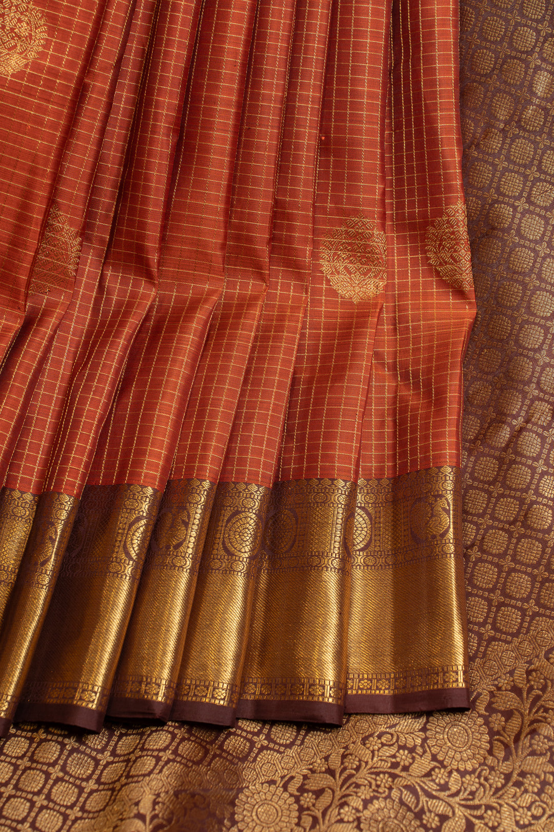 Rust orange and jamun pure Kanchipuram silk saree