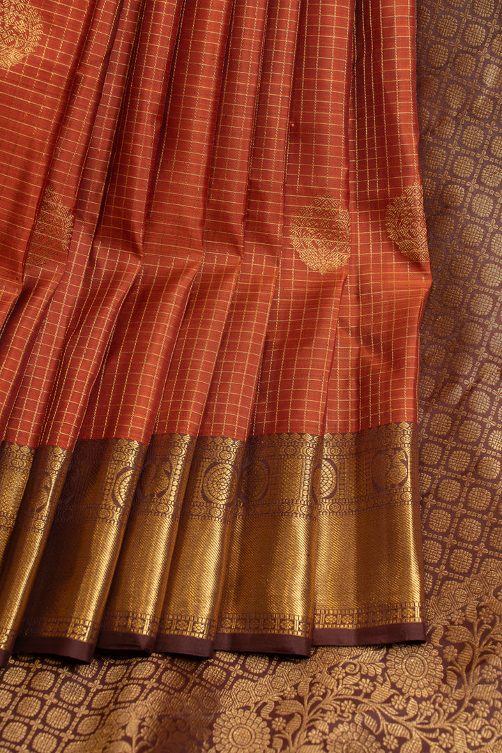 Rust orange and jamun pure Kanchipuram silk saree