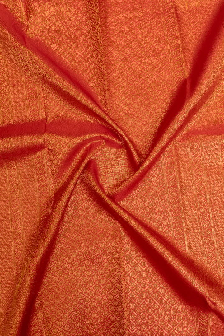 Peach and red pure Kanchipuram silk saree