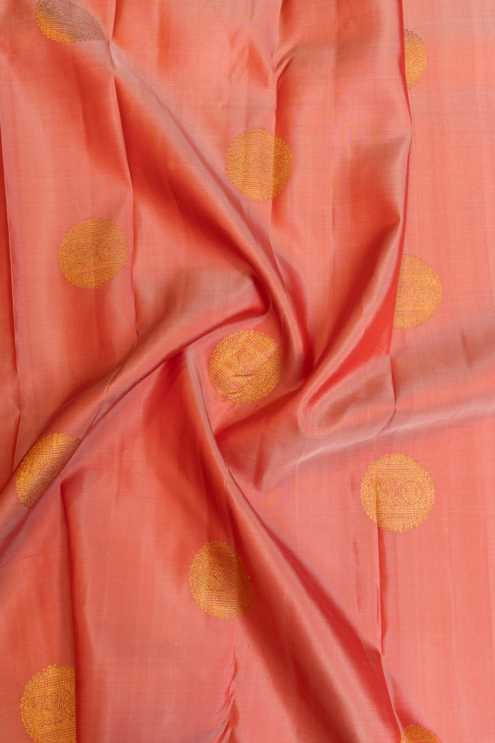 Peach and red pure Kanchipuram silk saree