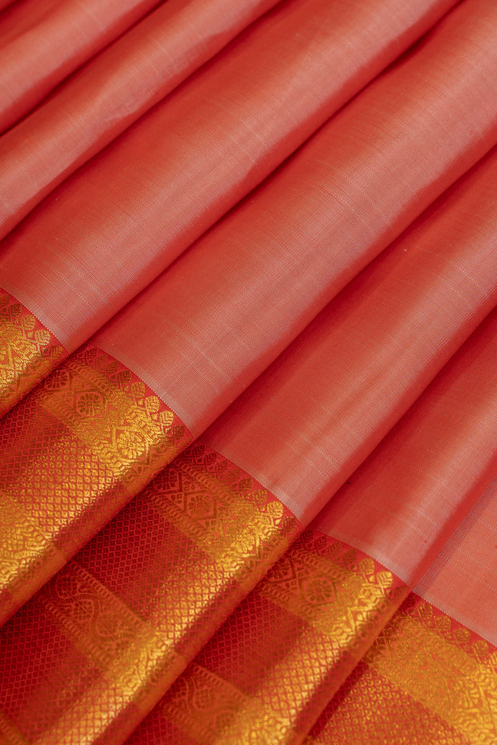 Peach and red pure Kanchipuram silk saree