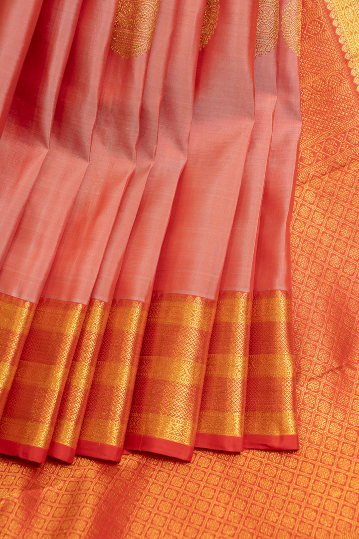 Peach and red pure Kanchipuram silk saree