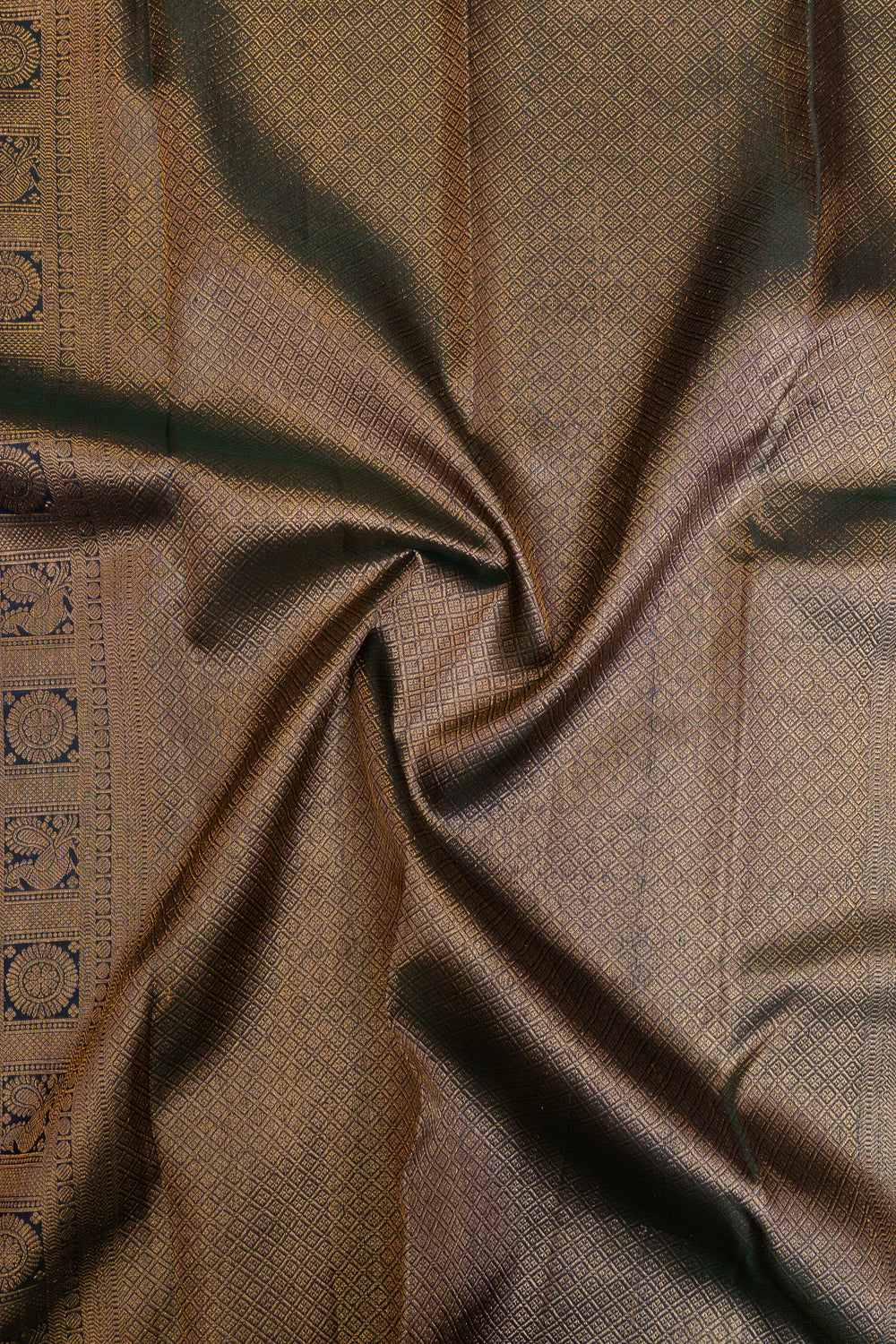 Peacock blue brocade half & half pure Kanchipuram silk saree
