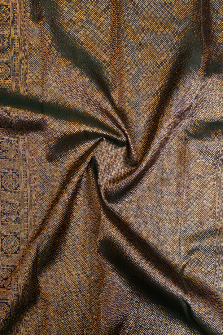 Peacock blue brocade half & half pure Kanchipuram silk saree