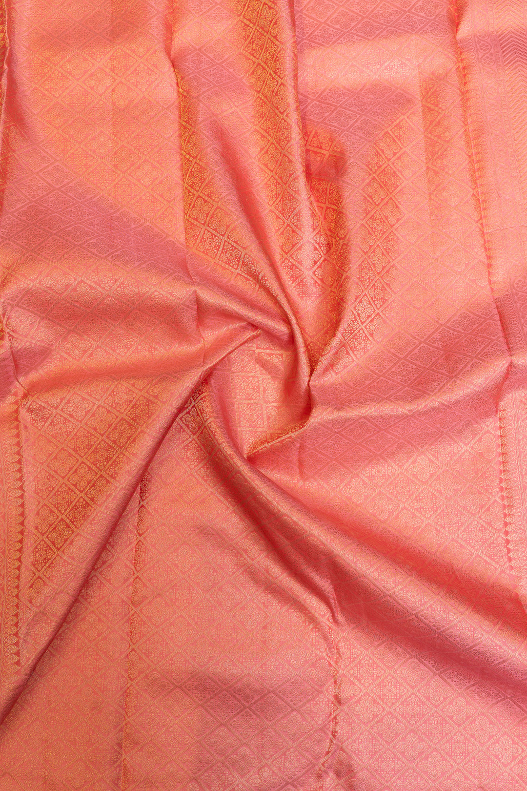 Peach pink brocade pure Kanchipuram silk saree