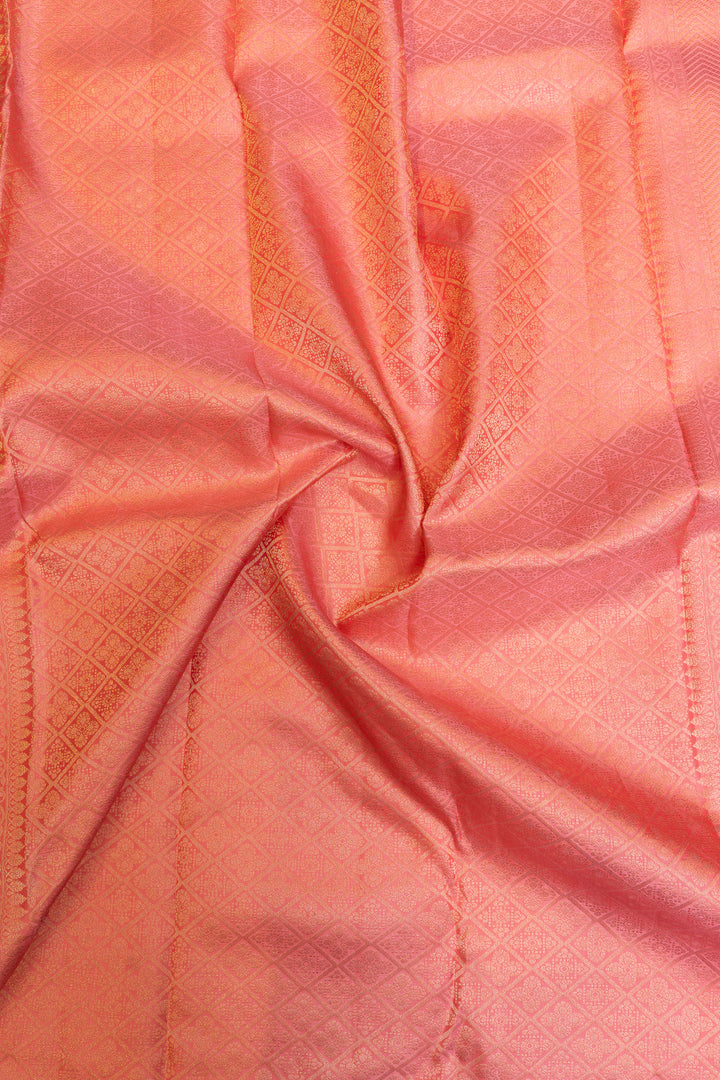 Peach pink brocade pure Kanchipuram silk saree