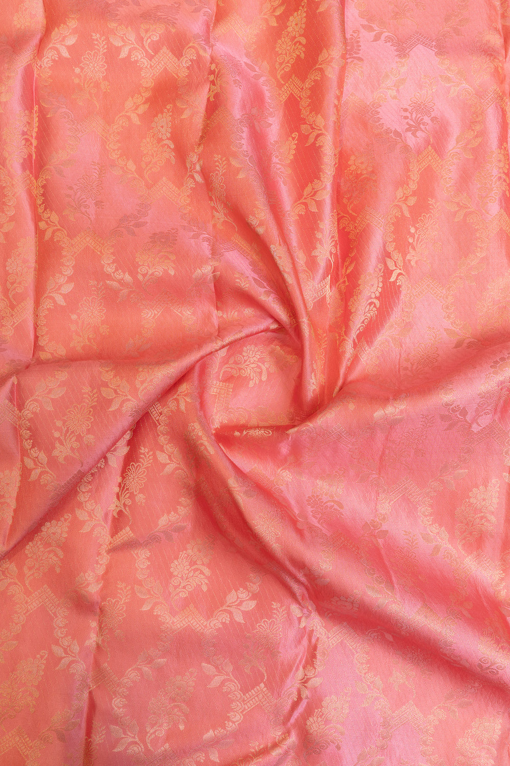 Peach pink brocade pure Kanchipuram silk saree