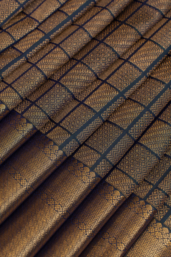 Peacock blue brocade half & half pure Kanchipuram silk saree
