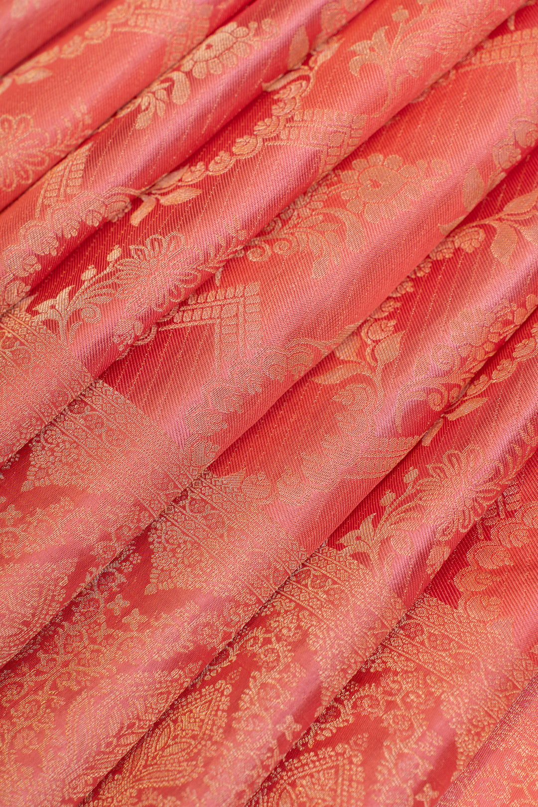 Peach pink brocade pure Kanchipuram silk saree