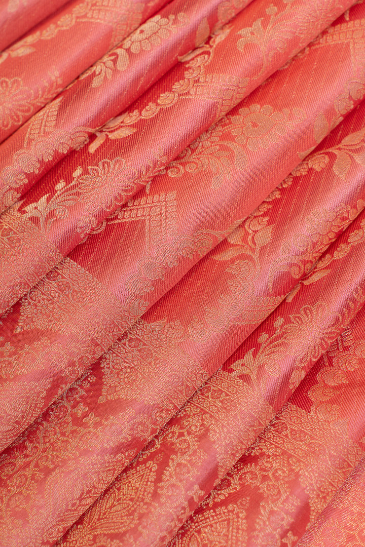 Peach pink brocade pure Kanchipuram silk saree