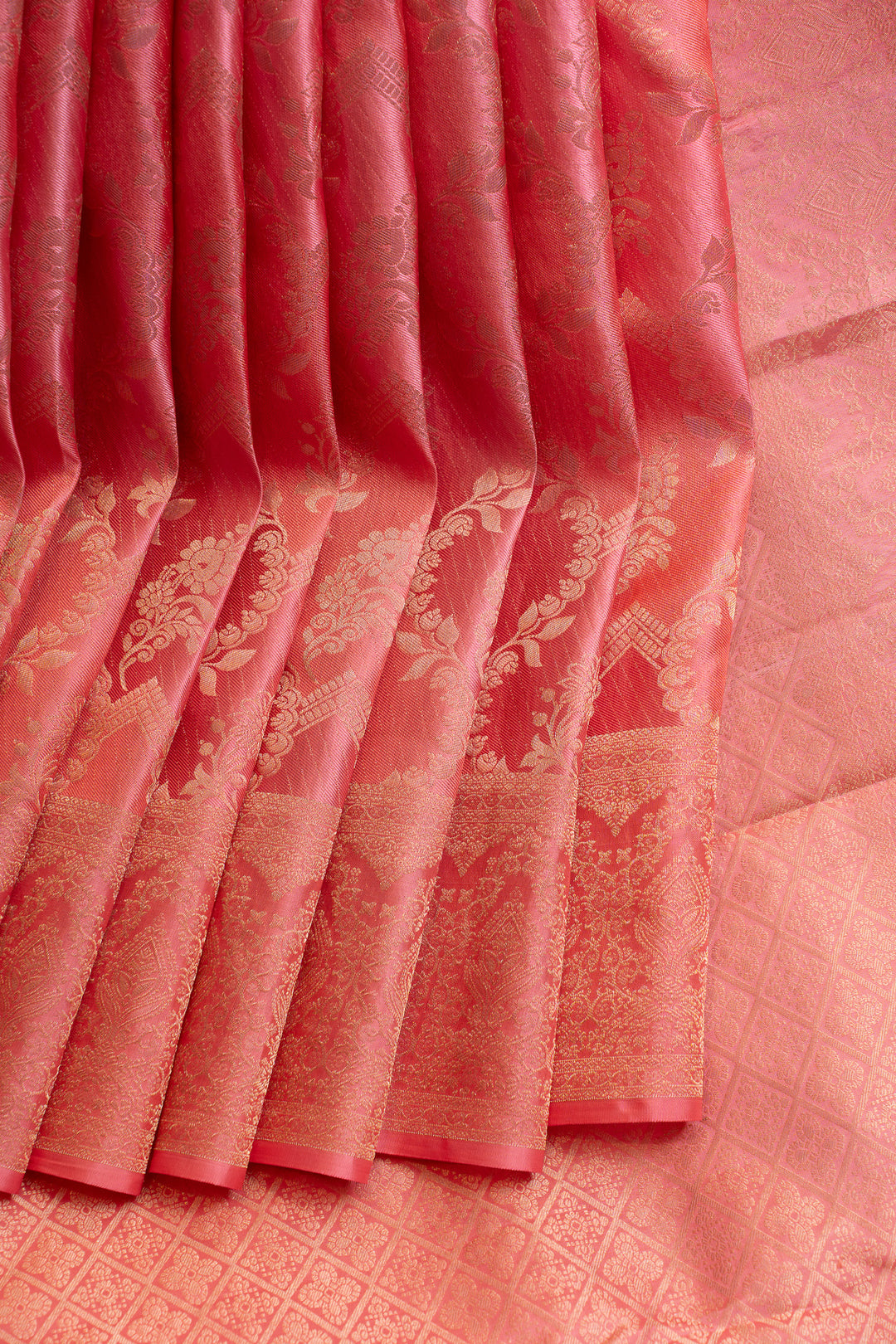 Peach pink brocade pure Kanchipuram silk saree