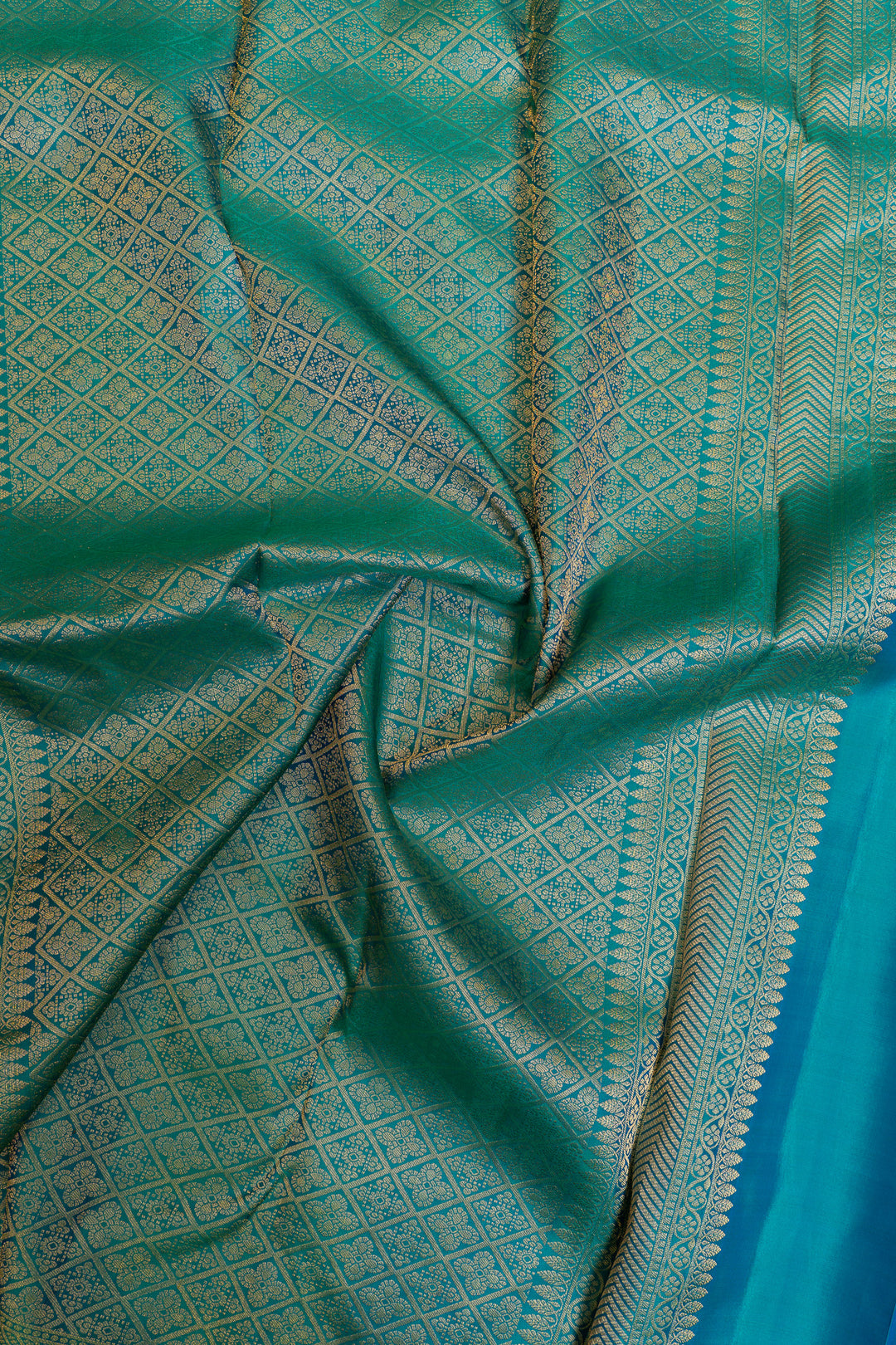 Peacock blue brocade pure Kanchipuram silk saree