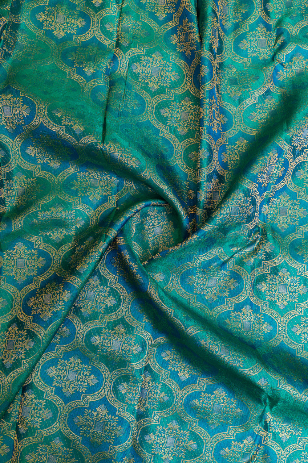 Peacock blue brocade pure Kanchipuram silk saree