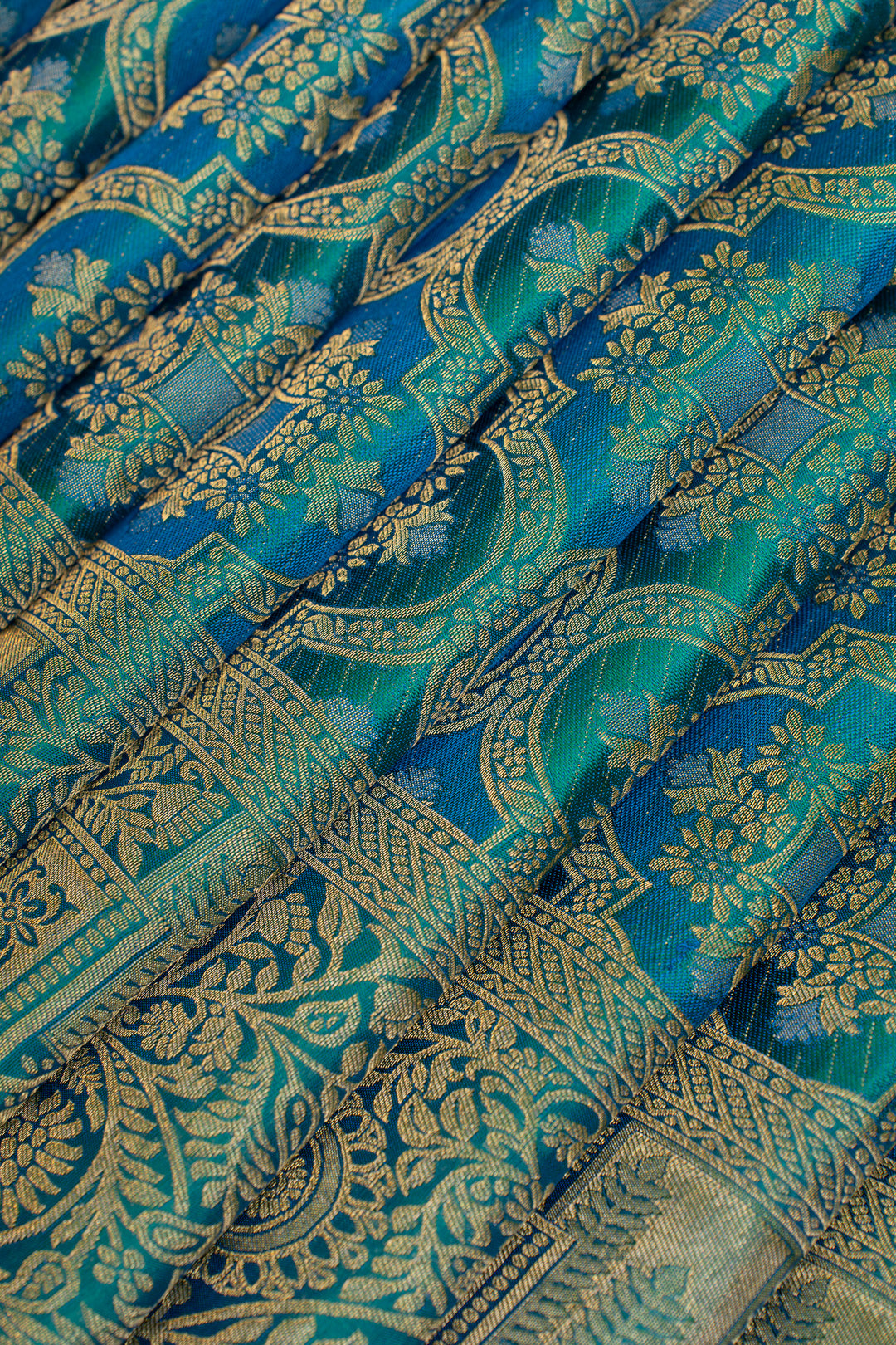 Peacock blue brocade pure Kanchipuram silk saree