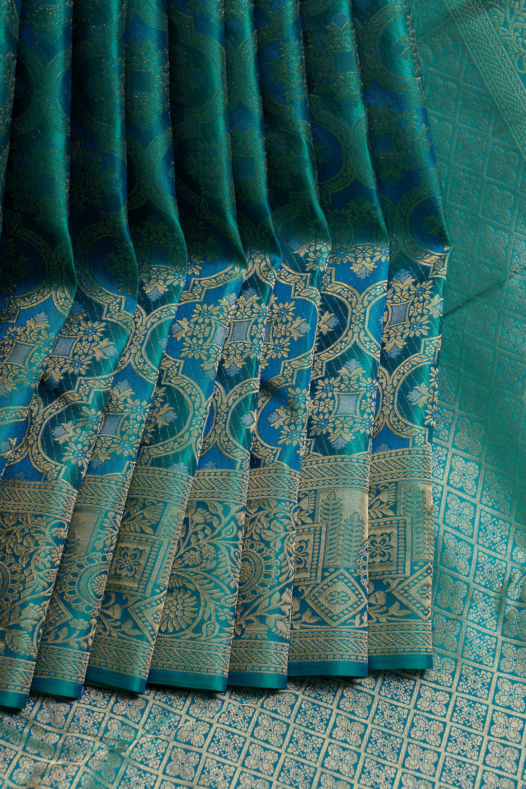 Peacock blue brocade pure Kanchipuram silk saree