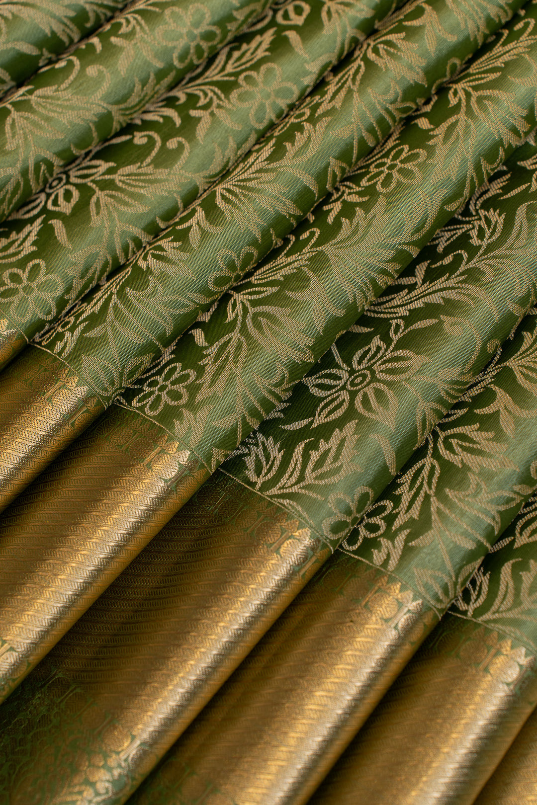 Pink green  floral brocade pure Kanchipuram silk saree