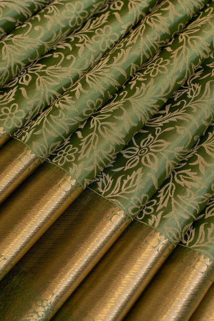 Pink green  floral brocade pure Kanchipuram silk saree