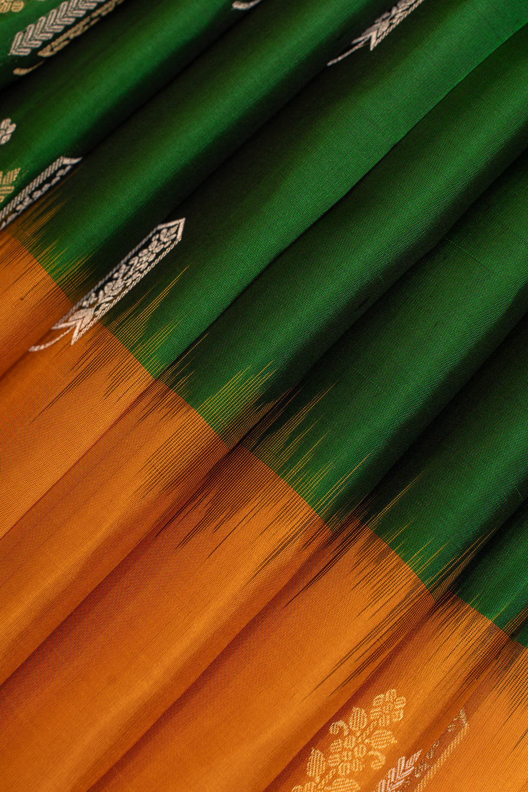 Bottle green and mustard pure soft silk saree
