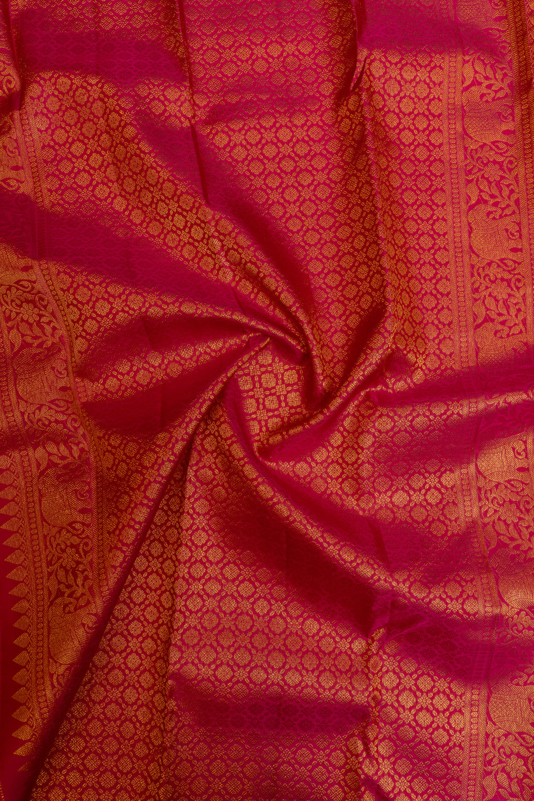 Orange zari checks pure Kanchipuram  silk saree