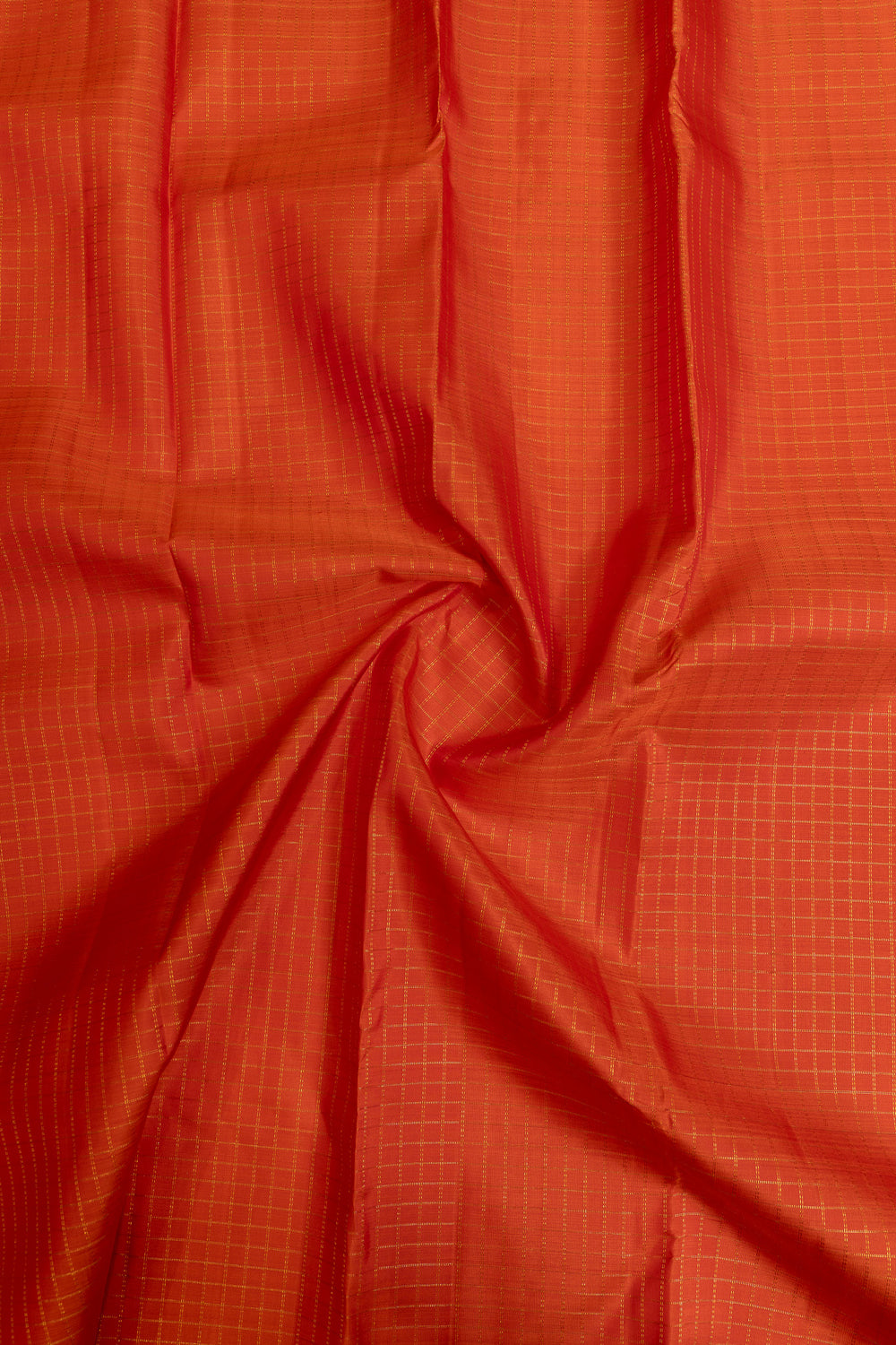 Orange zari checks pure Kanchipuram  silk saree