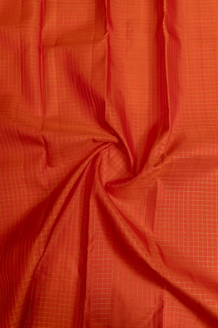 Orange zari checks pure Kanchipuram  silk saree