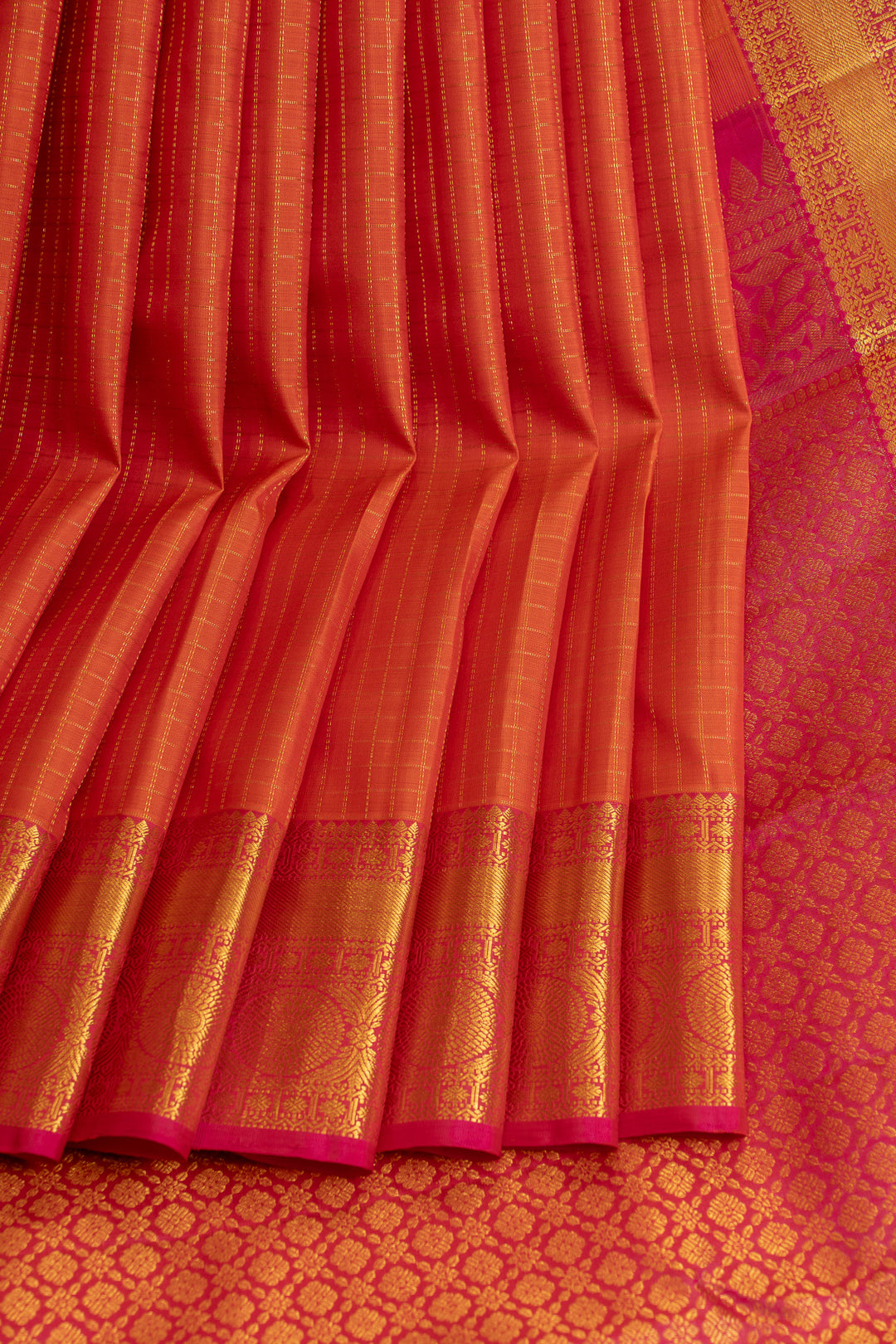 Orange zari checks pure Kanchipuram  silk saree