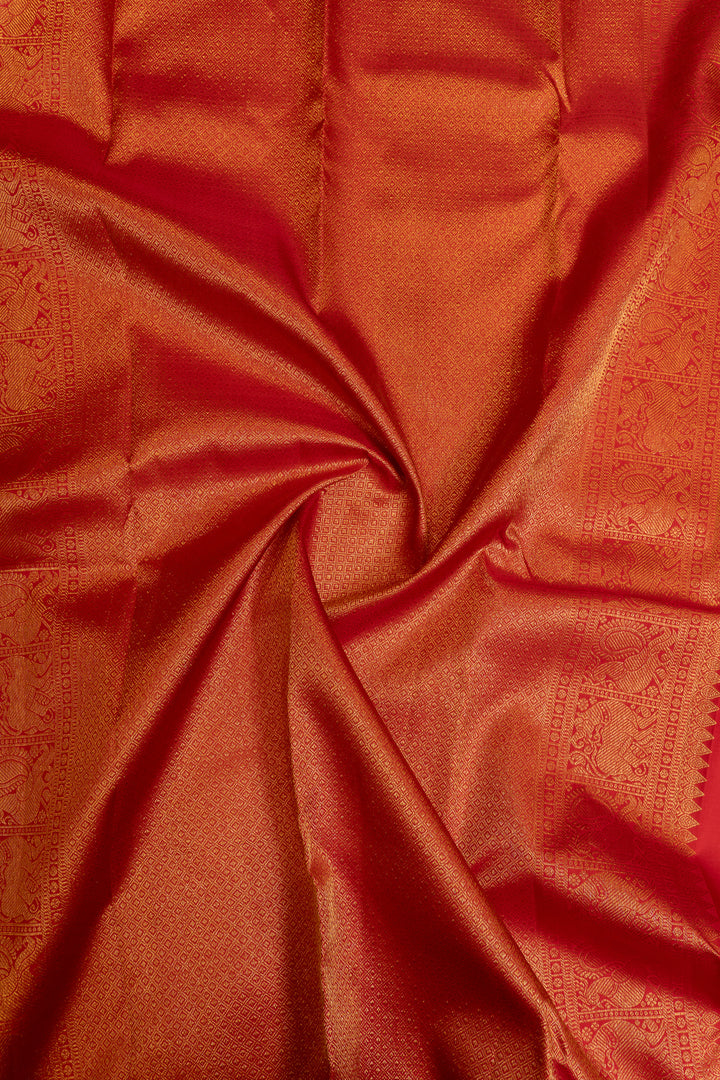 Pearl white and red traditional pure Kanchipuram  silk saree