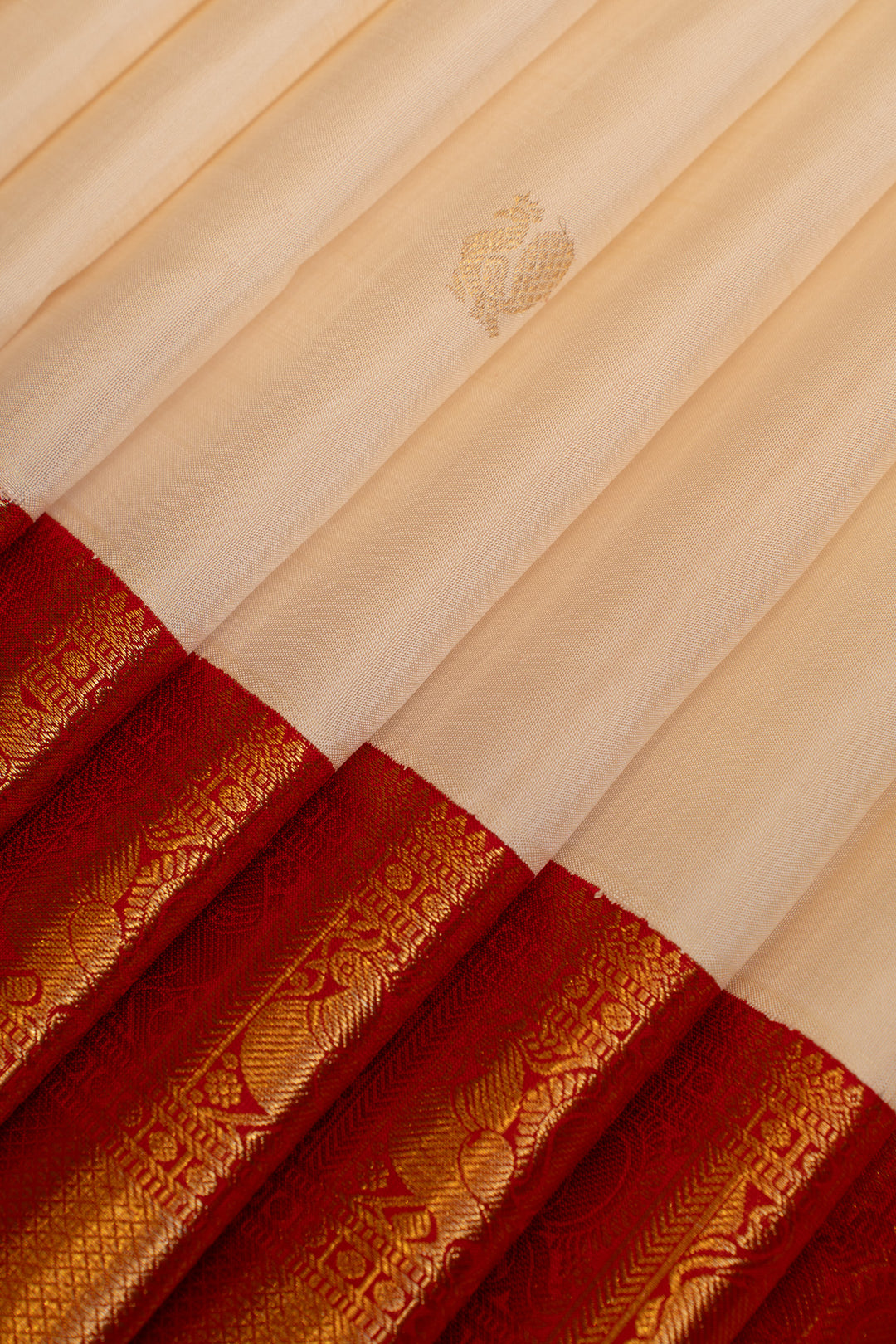 Pearl white and red traditional pure Kanchipuram  silk saree
