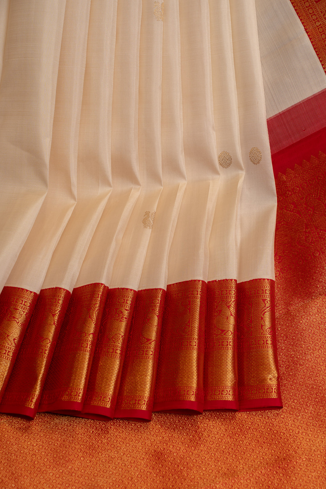 Pearl white and red traditional pure Kanchipuram  silk saree