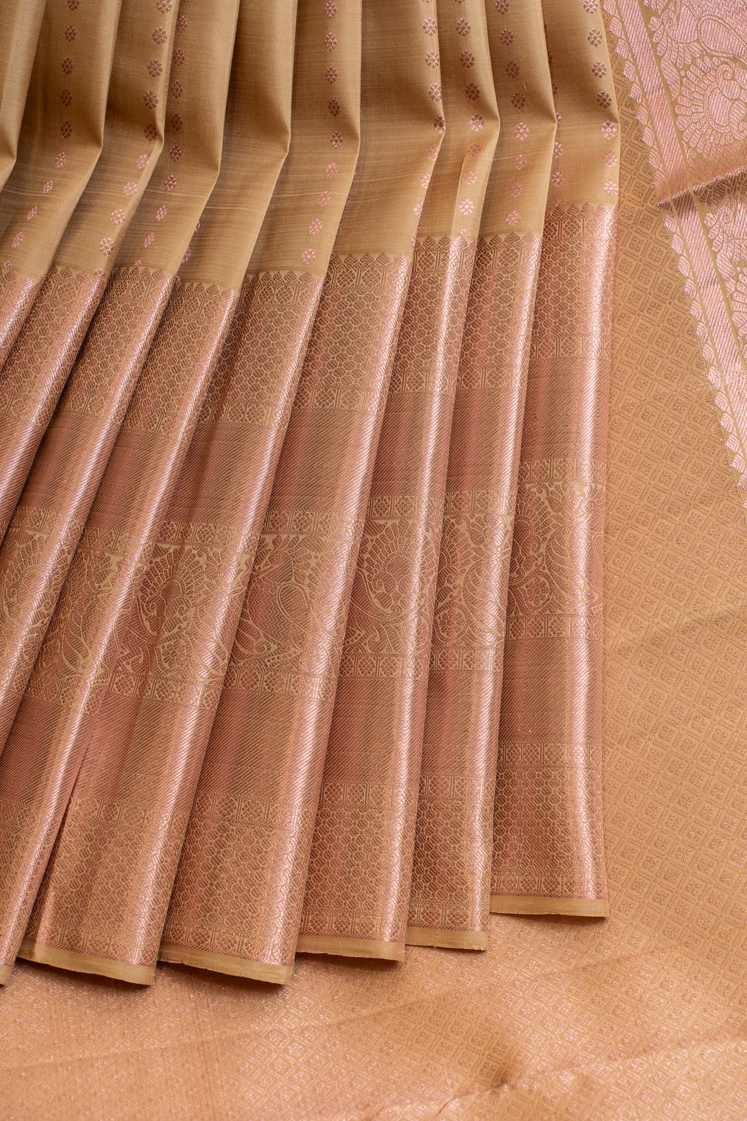 Beige and peach pure Kanchipuram silk saree