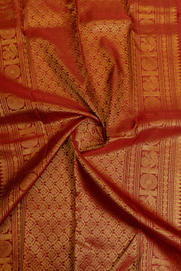 Black and red zari checks pure Kanchipuram silk saree