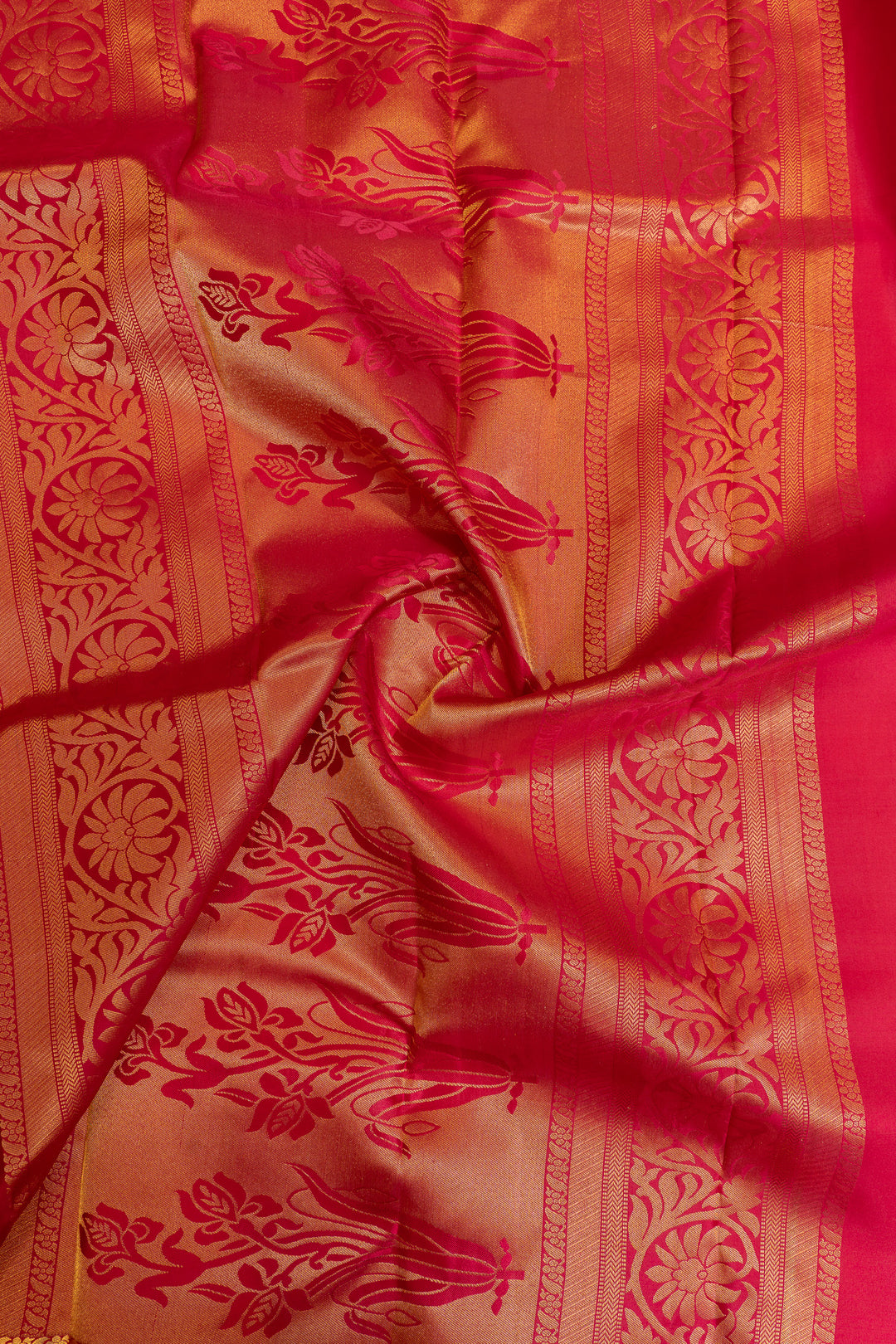Red and gold traditional pure soft silk saree