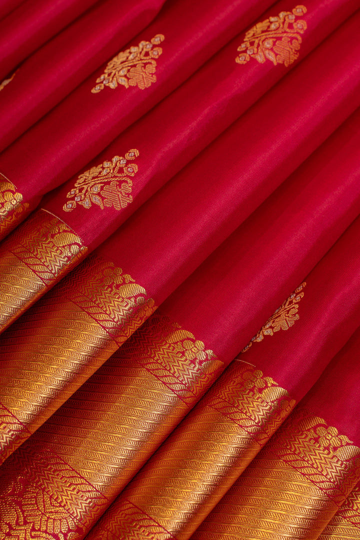 Red and gold traditional pure soft silk saree