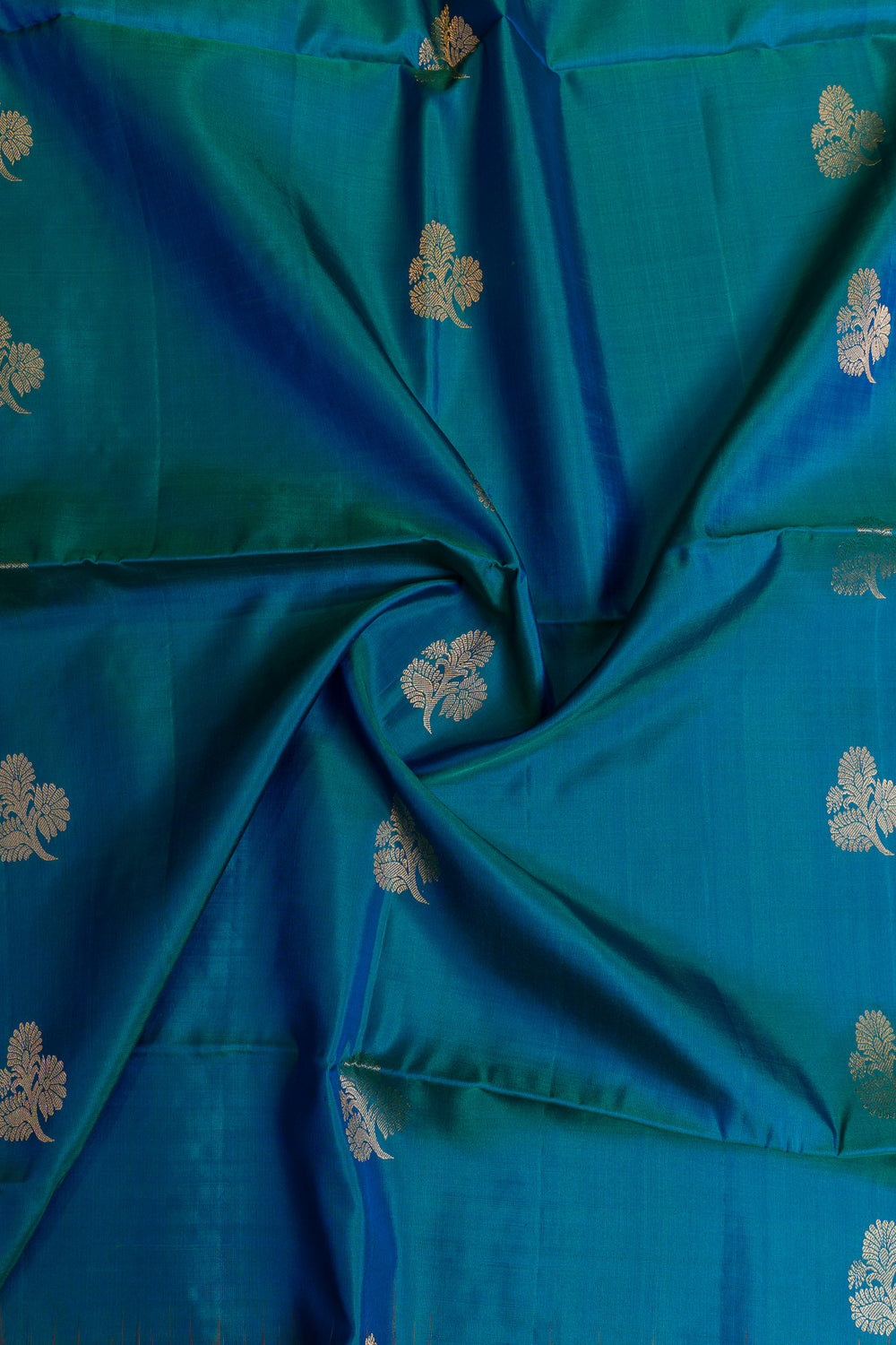 Peacock blue and red pure soft silk saree