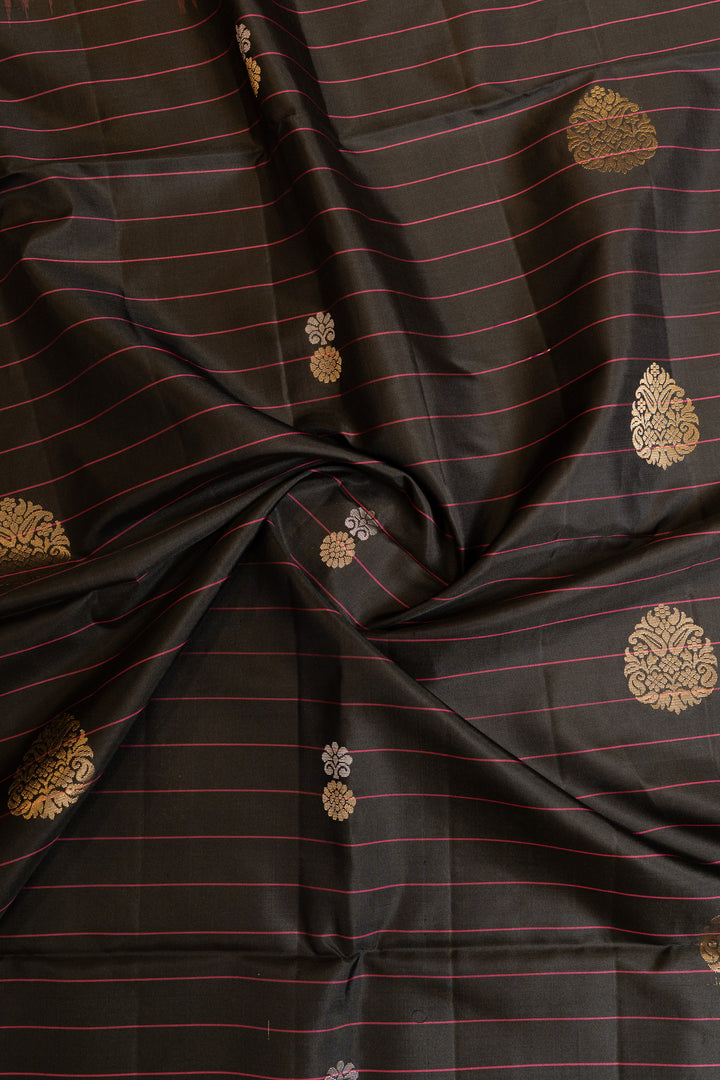 Black stripes pure soft silk saree