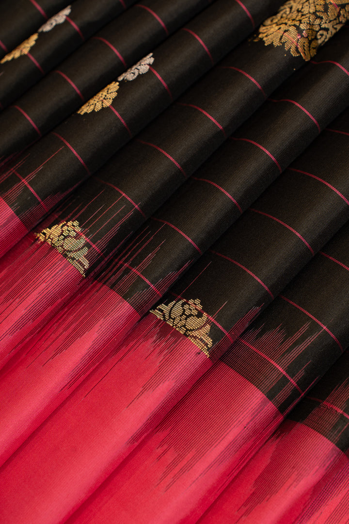 Black stripes pure soft silk saree