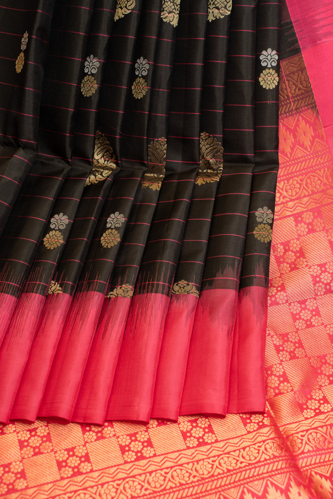 Black stripes pure soft silk saree