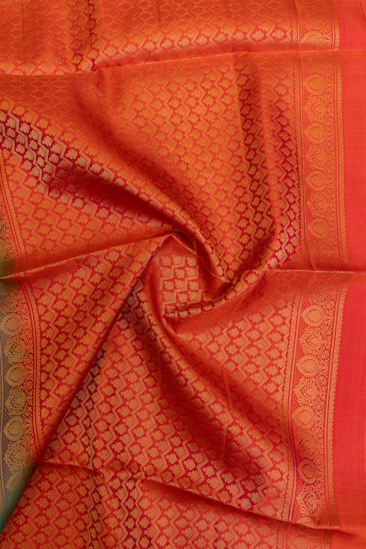 Teal blue and red pure soft silk saree