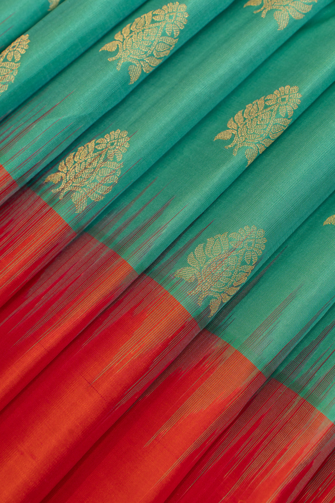 Teal blue and red pure soft silk saree