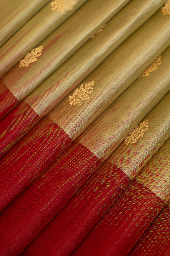 Elaichi green and maroon pure soft silk saree