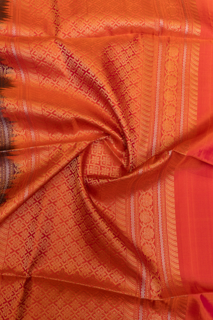 Black and orange pure soft silk saree