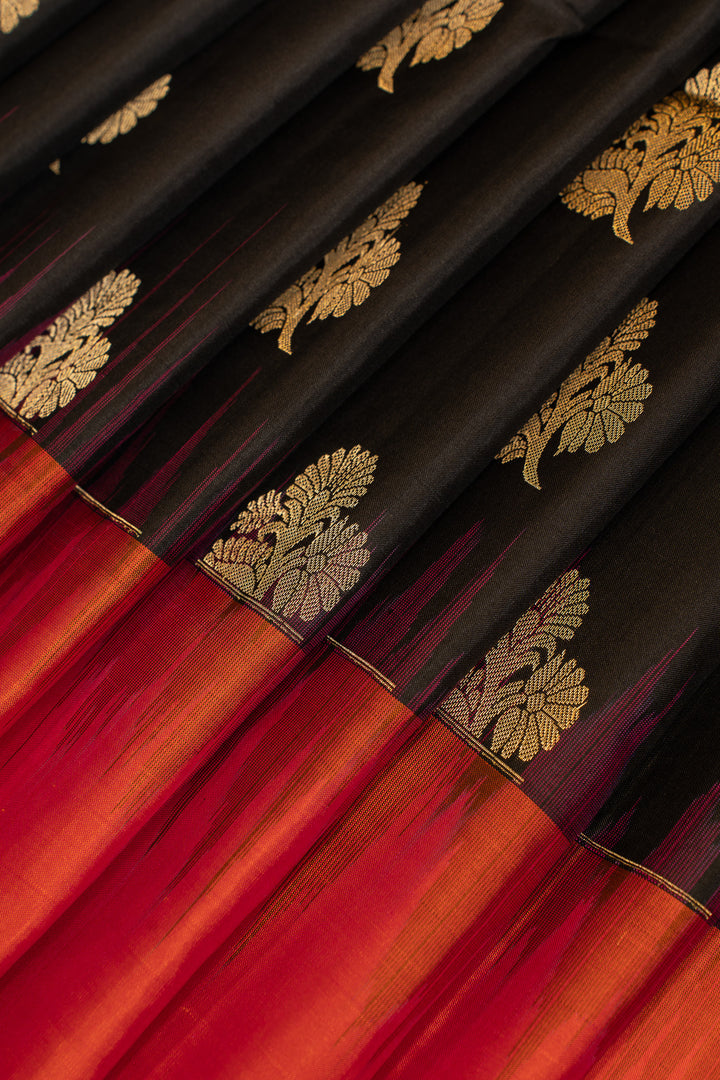 Black and orange pure soft silk saree