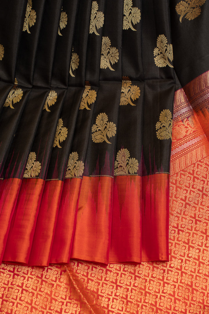 Black and orange pure soft silk saree