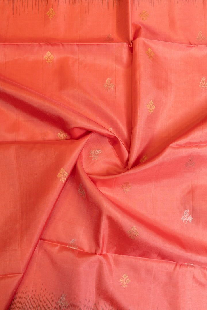 Peach and Elaichi green pure soft silk saree