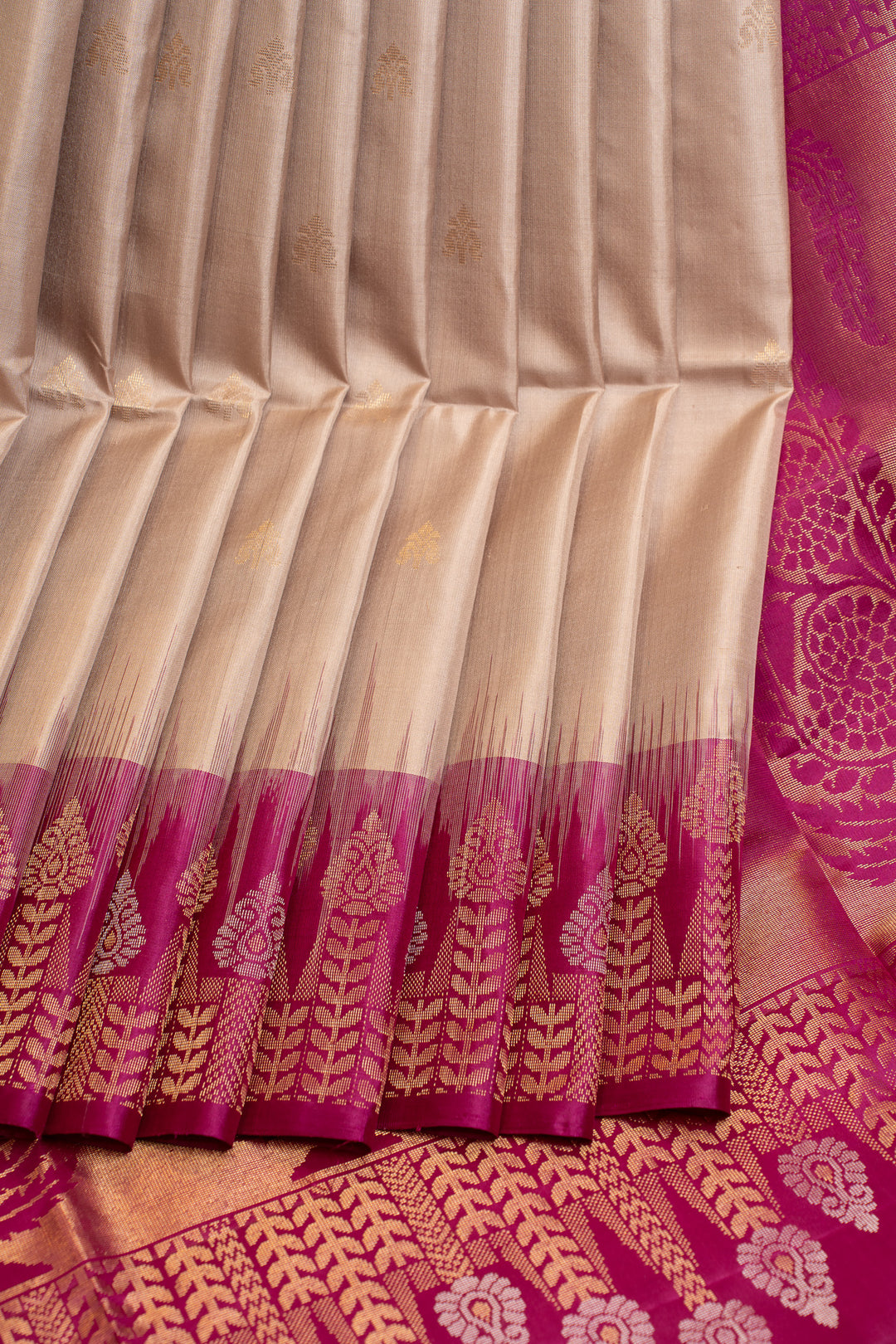 Beige and magenta pure soft silk saree