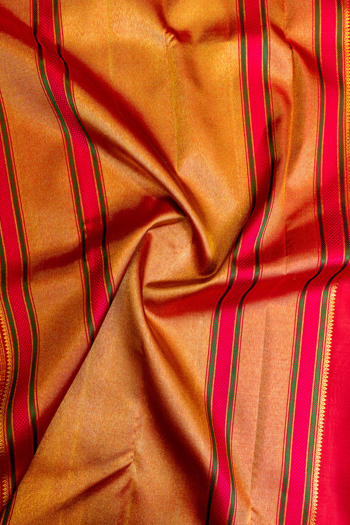 Beige and red thread motifs  pure Kanchipuram silk saree
