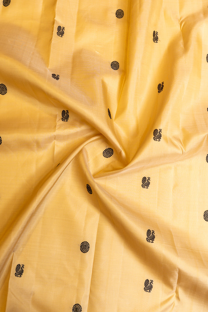 Beige and red thread motifs  pure Kanchipuram silk saree