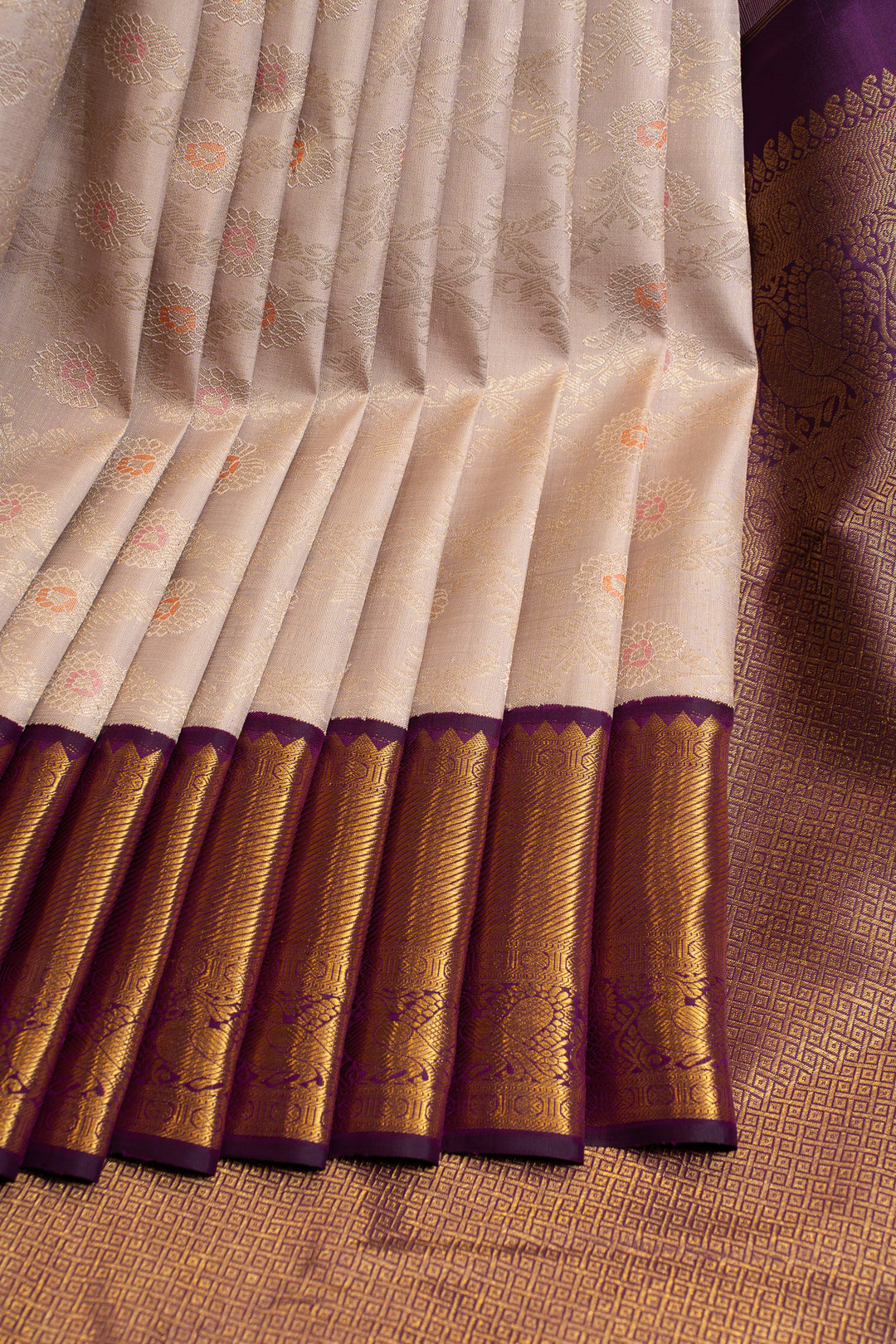 Silverish purple minakari brocade pure Kanchipuram silk saree