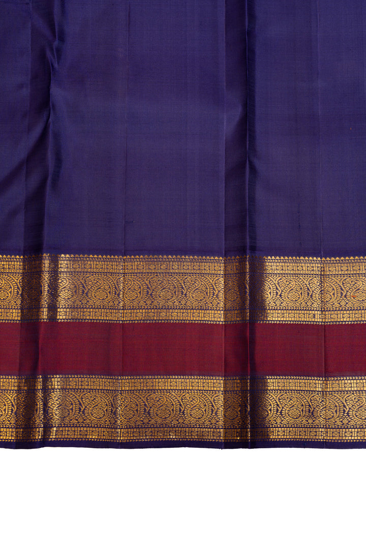Rust orange and MS blue pure Kanchipuram silk saree